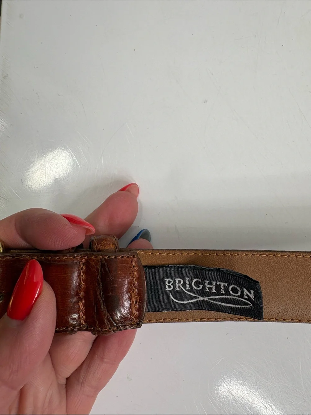 Brighton Crocodile Embossed cognac  Leather Men's Belt with Brass Buckle size 42